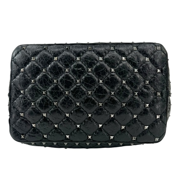 Valentino Garavani Black Rockstud Spike Leather Studded Bucket Bag Crossbody - Picture 11 of 16